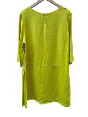 Bryn Walker Chartreuse Yellow Linen Tunic Top Blouse Size S Back Button Detail